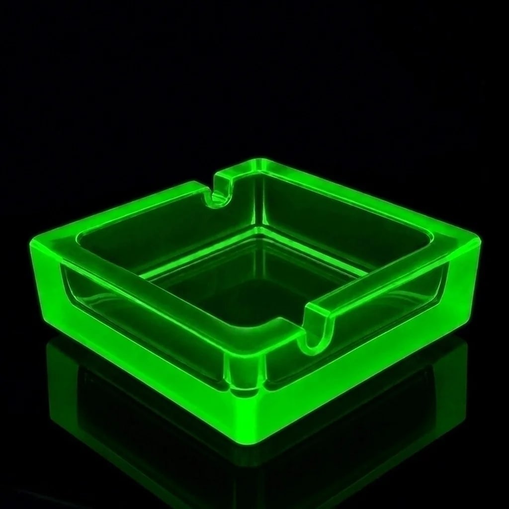 Art Deco Vaseline Yellow Uranium Glass Ashtray 1930' H.Hoffmann: This piece is a great addition to any collection or a wonderful gift. It was made in Bohemia using original antique vintage molds that were used in the 1930s. It is a breathtaking, high-quality Vaseli