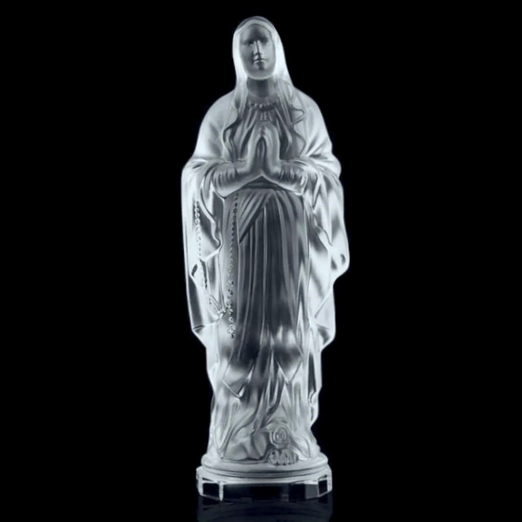 Art Deco 1930' Glass Sculpture ' Virgin Mary ' H.Hoffmann: Top Quality Art Deco Glass Sculpture. This piece was made in Bohemia from ORIGINAL antique molds that were used during the 1930's - 1939's. It is BREATHTAKING high quality satin finish glass sculpture