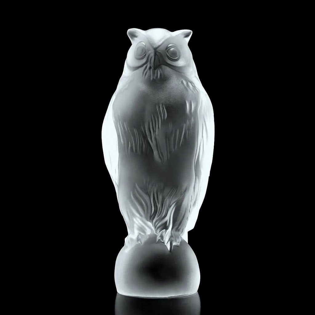 French Art Deco ' Owl ' Satin Clear Glass Figurine 1930' H.Hoffmann: Top Quality Art Deco Glass Sculpture. This piece was made in Bohemia from ORIGINAL vintage antique molds that were used during the 1930's - 1939's. It is BREATHTAKING high quality satin finish glass s