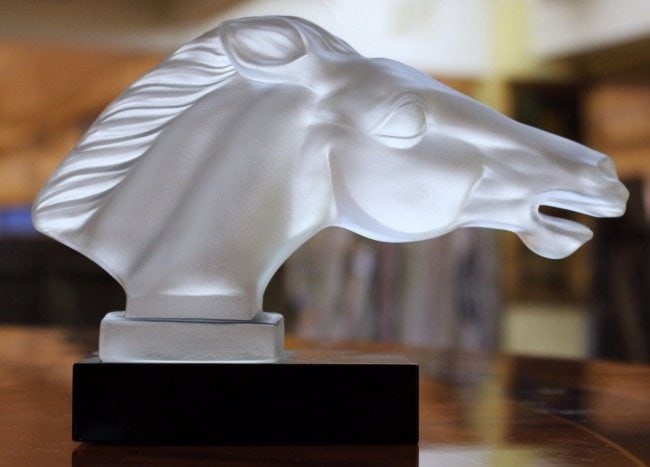 Glamorous Art Deco Glass Hood Ornament ' Head Horse ' Sculpture 1930' H.Hoffmann: This piece is a great addition to collection or a great gift. Top Quality Art Deco Clear Frosted Glass Car Mascot. This piece was made in Bohemia from ORIGINAL antique molds that were used during the 