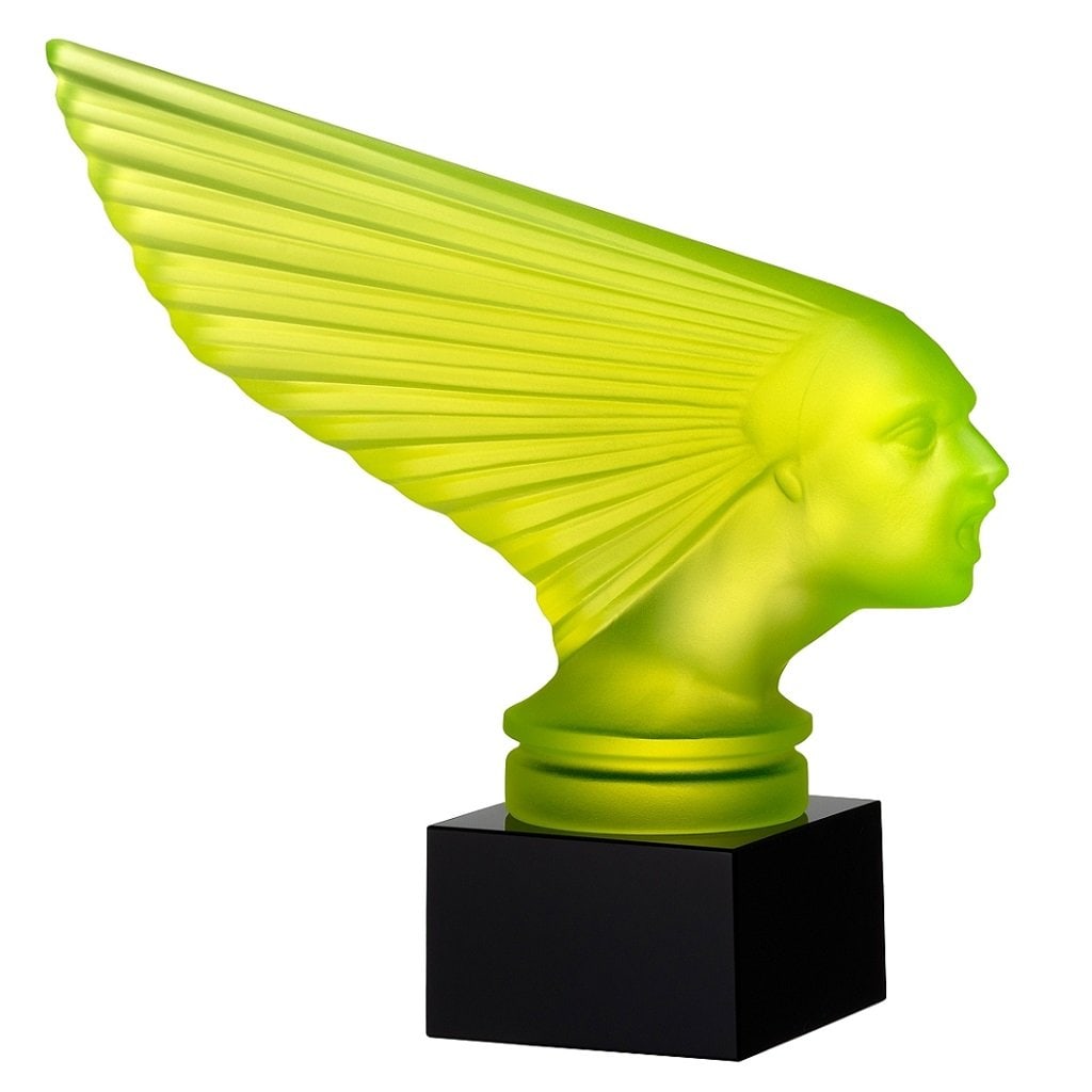 Art Deco 1930' Uranium Glass VICTOIRE Hood Ornament ' Spirit Of The Wind ' H.Hoffmann by Lalique: This piece is a great addition to collection or a great gift. Art Deco Collectible Yellow Uranium Glass Sculpture ' Spirit Of The Wind ' Hood Ornament, Car Mascot Figurine. It is breathtaking high qua