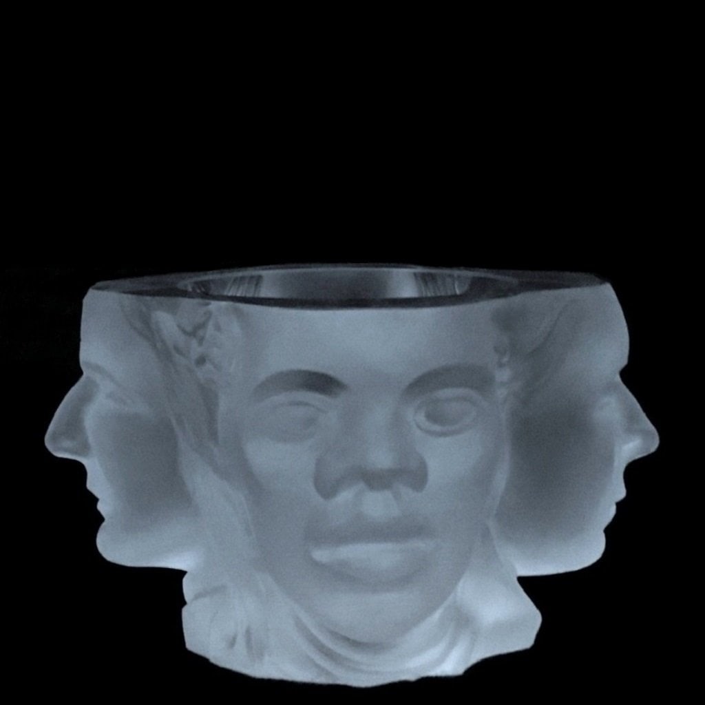 Art Deco 1930' Glass Bowl HUMAN RACES H.Hoffmann: Art Deco Glass Bowl ''HUMAN RACES '' with relief of male faces of races of four continents Asia-Europe-Africa-America. Top Qality Art Deco Glass Bowl. This piece was made in Bohemia from the ORIGINAL 