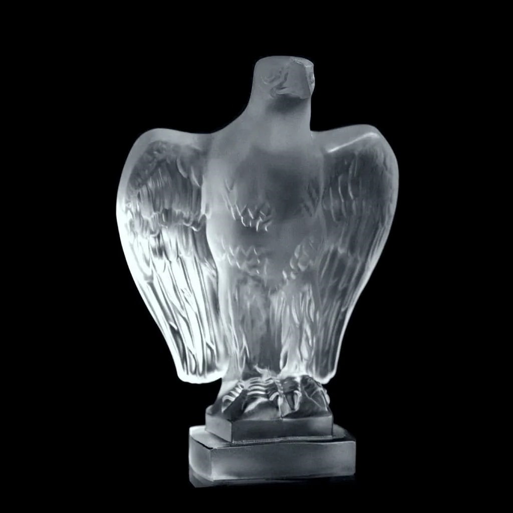 Glamorous Art Deco Glass Sculpture ' Eagle ' Hood Ornament 1930' H.Hoffmann: This piece is a great addition to collection or a great gift. Timeless design - Top Qality Art Deco Glass Car Mascot ' Eagle ' Hood Ornament Emblem Figurine for Classic, old, veteran car. This piece w