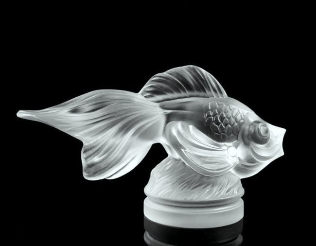 French Art Deco Figurine Glass ' Fish ' Sculpture 1930' H.Hoffmann: This piece is a great addition to collection or a great gift. Timeless design - Top Qality Art Deco Glass ' Gold Fish' Sculpture. This piece was made in Bohemia from the ORIGINAL antique vintage molds