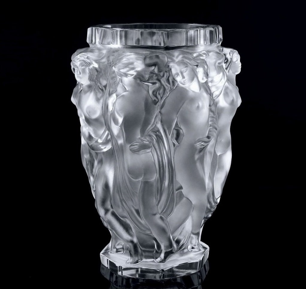 Art Deco Glass Bacchantes Vase 1930' H.Hoffmann by Lalique: This piece is a great addition to collection or a great gift. Top Quality Glass Vase with raised figures of revelling bacchantes around the full circumference exhibiting excellent colour and detail. T
