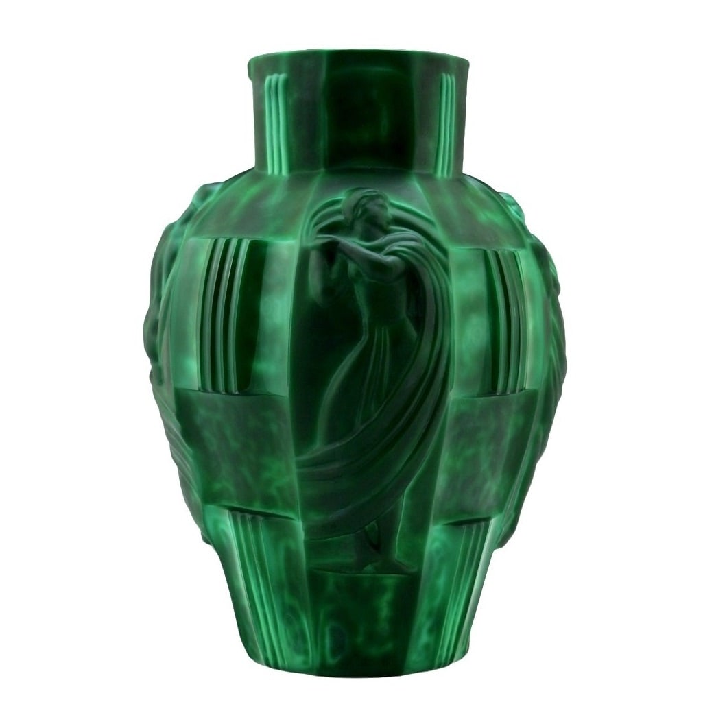 1930s Art Deco H. Hoffmann Bohemian Malachite Collectible Glass Large Vase (1 of 5)