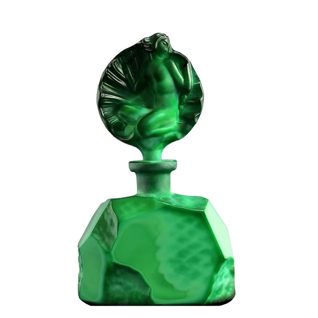 Art Deco Bohemian Jade Malachite Perfume Bottle 1930' H.Hoffnann: This piece is a great addition to collection or a great gift. Timeless design - Top Qality Art Deco Jade Malachite Glass Perfume Bottle. This piece was made in Bohemia from ORIGINAL antique vintage mo