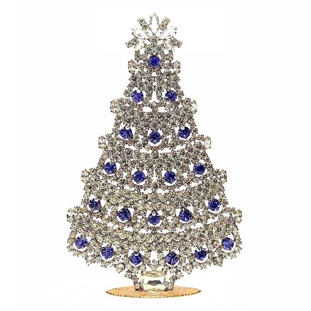 Large Glass Christmas Tree Vintage Czech Rhinestone Holiday Decor: Beautiful vintage standing Christmas tree. A charming vintage Christmas decoration, perfect for collectors or as a special holiday gift. Height: 7 1/2" (19 cm). Fast worldwide delivery: 2–5 days.