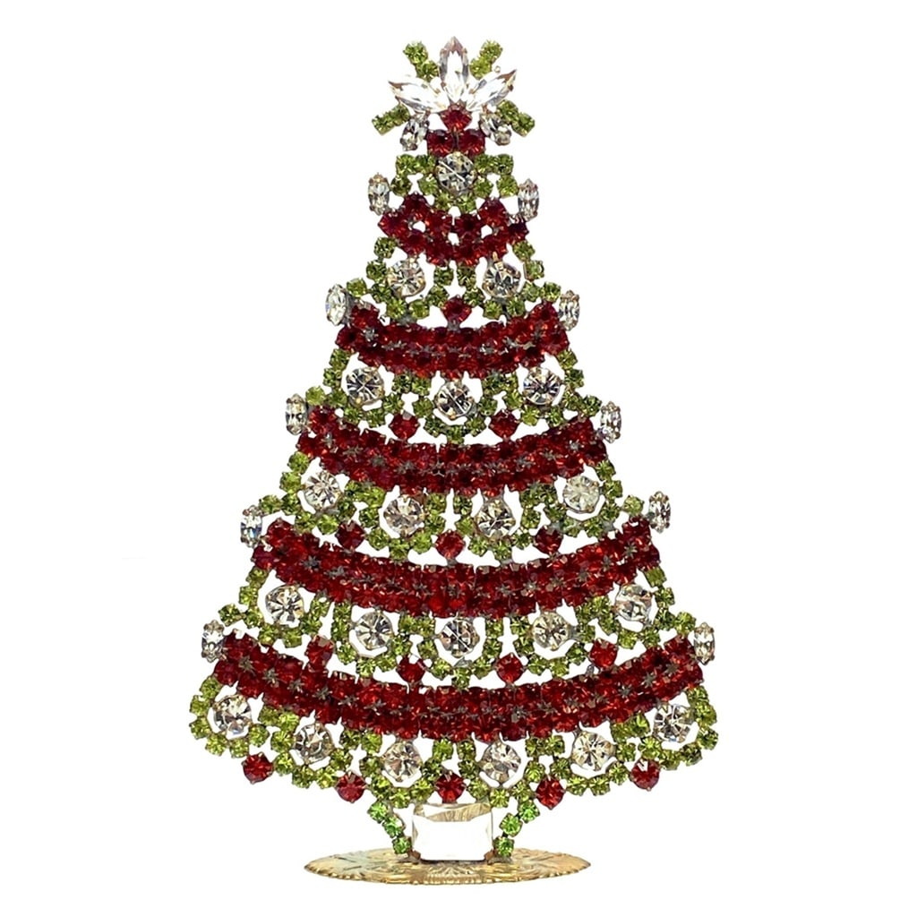 Large Glass Christmas Tree Vintage Czech Rhinestone Holiday Decor: Beautiful vintage standing Christmas tree. A charming vintage Christmas decoration, perfect for collectors or as a special holiday gift. Height 7 1/2'' ( 19 cm ). Fast worldwide delivery: 2–5 days.