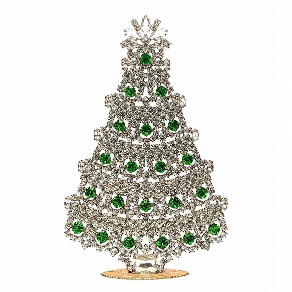 Large Glass Christmas Tree Vintage Czech Rhinestone Holiday Decor: Beautiful vintage standing Christmas tree. A charming vintage Christmas decoration, perfect for collectors or as a special holiday gift. Height 7 1/2'' ( 19 cm ). Fast worldwide delivery: 2–5 days.