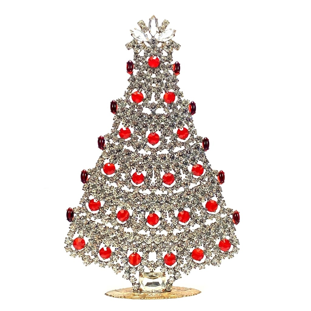 Large Glass Christmas Tree Vintage Czech Rhinestone Holiday Decor: Beautiful vintage standing Christmas tree. A charming vintage Christmas decoration, perfect for collectors or as a special holiday gift. Height 7 1/2'' ( 19 cm ). Fast worldwide delivery: 2–5 days.
