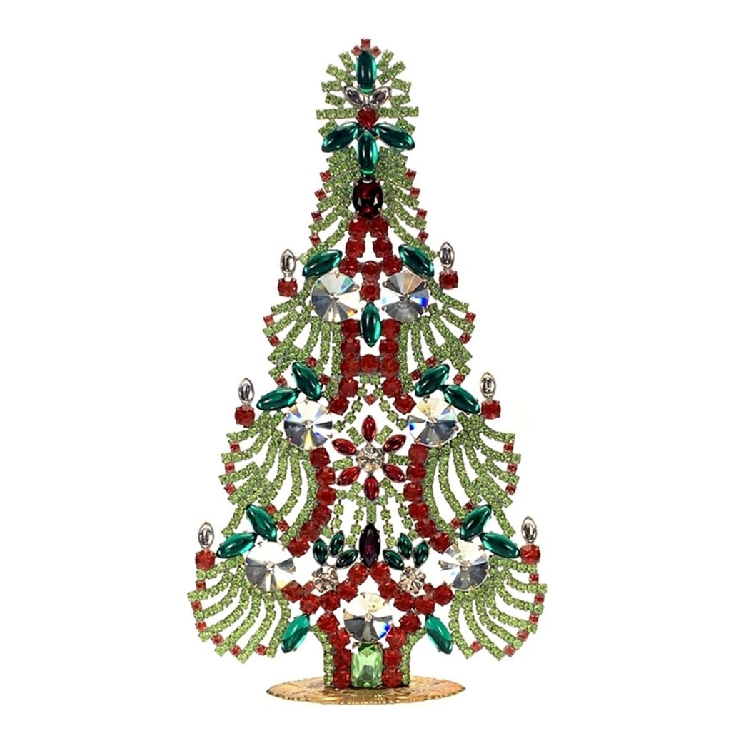 Large Glass Christmas Tree Vintage Czech Rhinestone Holiday Decor: Beautiful vintage standing Christmas tree. A charming vintage Christmas decoration, perfect for collectors or as a special holiday gift. Height 8 1/4'' ( 21 cm ). Fast worldwide delivery: 2–5 days.