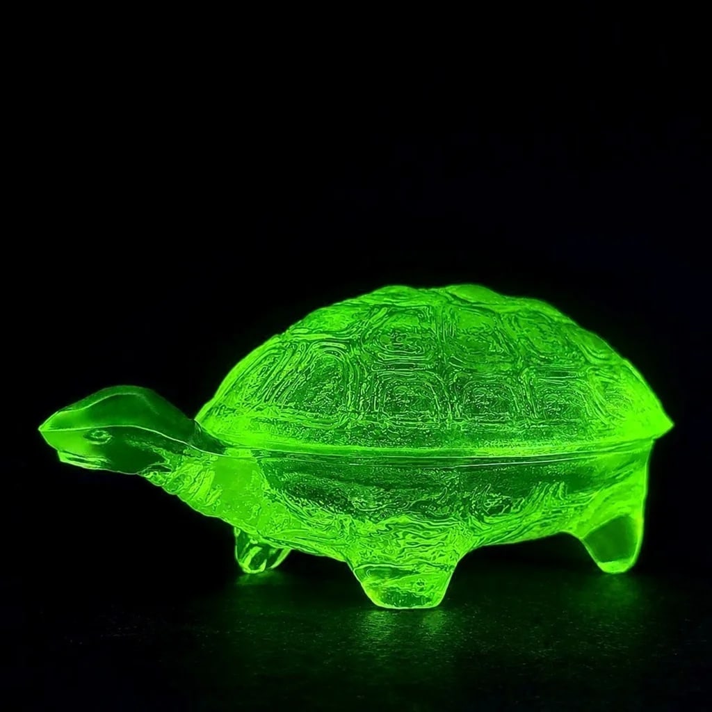 Bohemian Art Deco Transparent Vaseline Glass ‘Turtle’ Jewelry & Trinket Box (1 of 2)