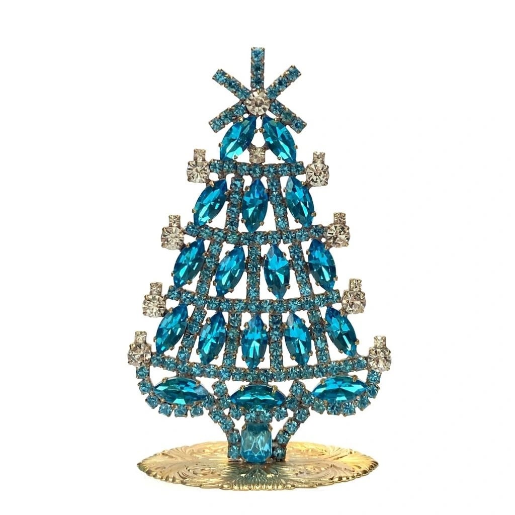 Small Glass Christmas Tree Vintage Czech Rhinestone Holiday Decor: Beautiful vintage standing Christmas tree. A charming vintage Christmas decoration, perfect for collectors or as a special holiday gift. Height 5 '' ( 13 cm ). Fast worldwide delivery: 2–5 days.