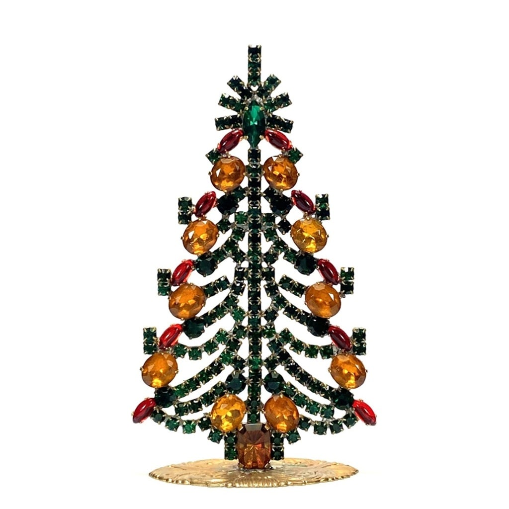 Small Glass Christmas Tree Vintage Czech Rhinestone Holiday Decor: Beautiful vintage standing Christmas tree. A charming vintage Christmas decoration, perfect for collectors or as a special holiday gift. Height 5 1/2 '' ( 14 cm ). Fast worldwide delivery: 2–5 days.