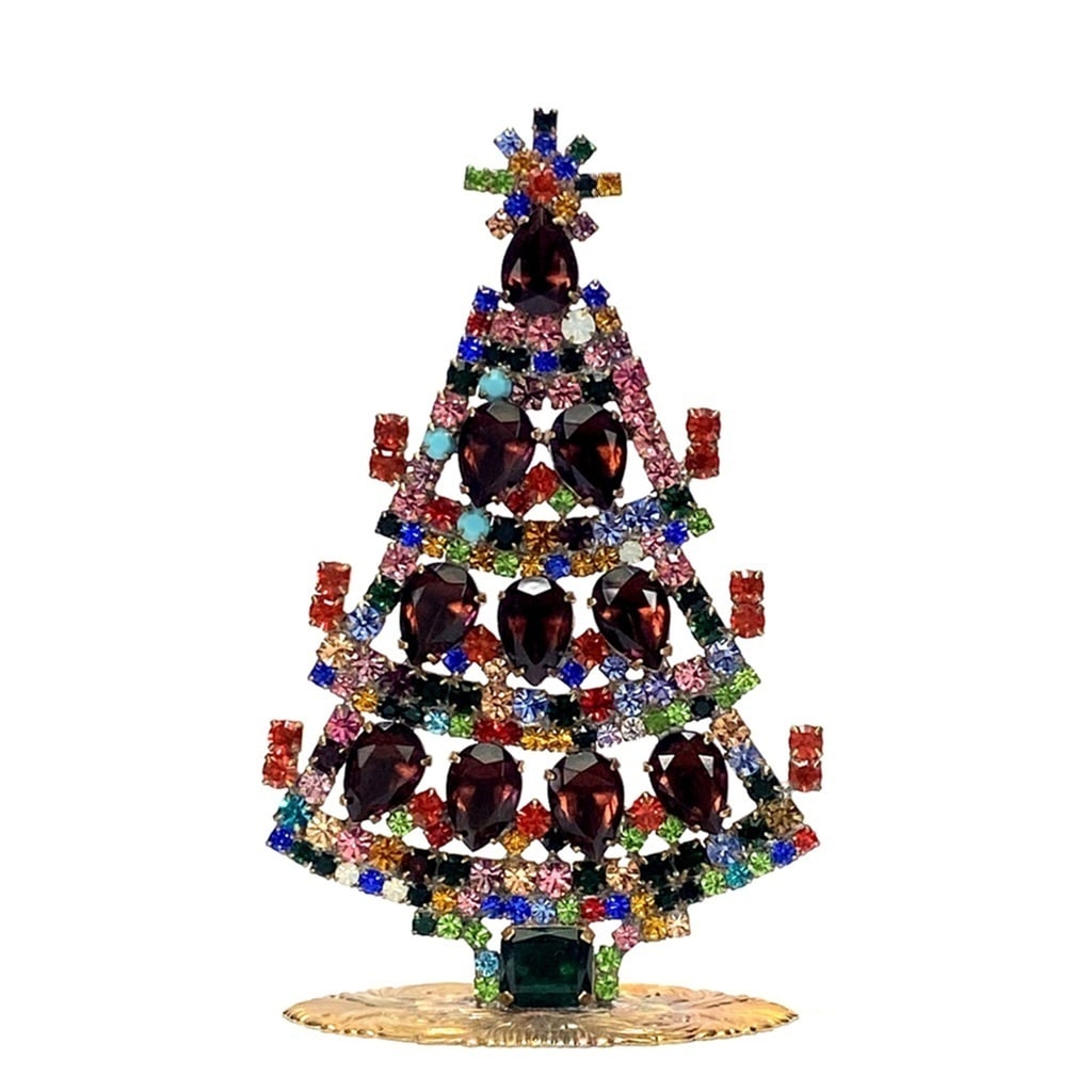 Small Glass Christmas Tree Vintage Czech Rhinestone Holiday Decor: Beautiful vintage standing Christmas tree. A charming vintage Christmas decoration, perfect for collectors or as a special holiday gift. Height 4 3/4 '' ( 12 cm ). Fast worldwide delivery: 2–5 days.