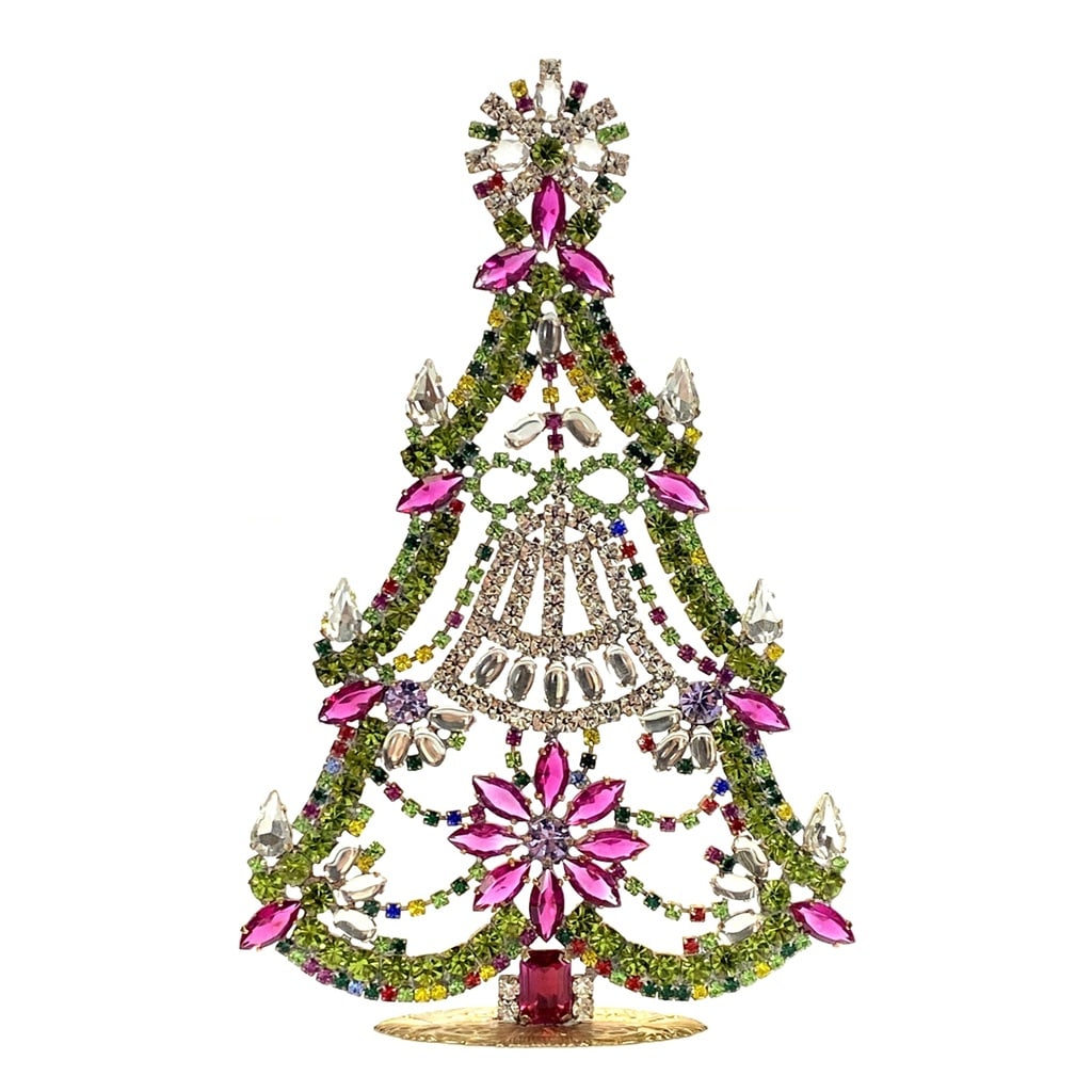 Large Glass Christmas Tree Vintage Czech Rhinestone Holiday Decor: Beautiful vintage standing Christmas tree. A charming vintage Christmas decoration, perfect for collectors or as a special holiday gift. Height 7 1/2 '' ( 19 cm ). Fast worldwide delivery: 2–5 days.