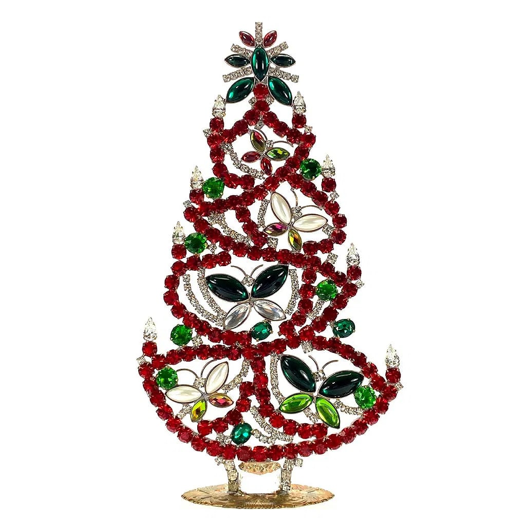 Large Glass Christmas Tree Vintage Czech Rhinestone Holiday Decor: Beautiful vintage standing Christmas tree. A charming vintage Christmas decoration, perfect for collectors or as a special holiday gift. Height 8 '' ( 20 cm ). Fast worldwide delivery: 2–5 days.
