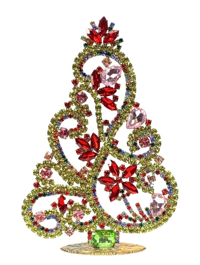 Large Glass Christmas Tree Vintage Czech Rhinestone Holiday Decor: Beautiful vintage standing Christmas tree. A charming vintage Christmas decoration, perfect for collectors or as a special holiday gift. Height 8 '' ( 20 cm ). Fast worldwide delivery: 2–5 days.