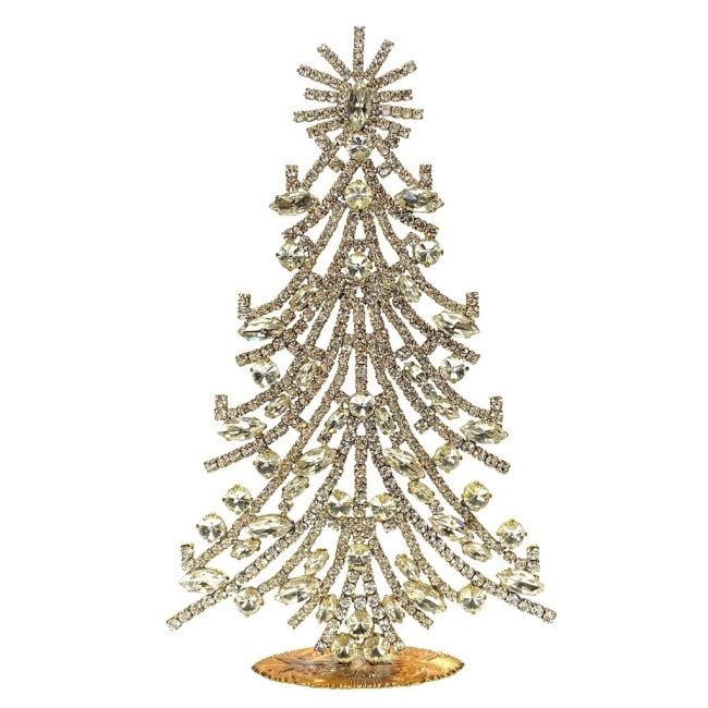 Large Glass Christmas Tree Vintage Czech Rhinestone Holiday Decor: Beautiful vintage standing Christmas tree. A charming vintage Christmas decoration, perfect for collectors or as a special holiday gift. Height 8 '' ( 20 cm ). Fast worldwide delivery: 2–5 days.