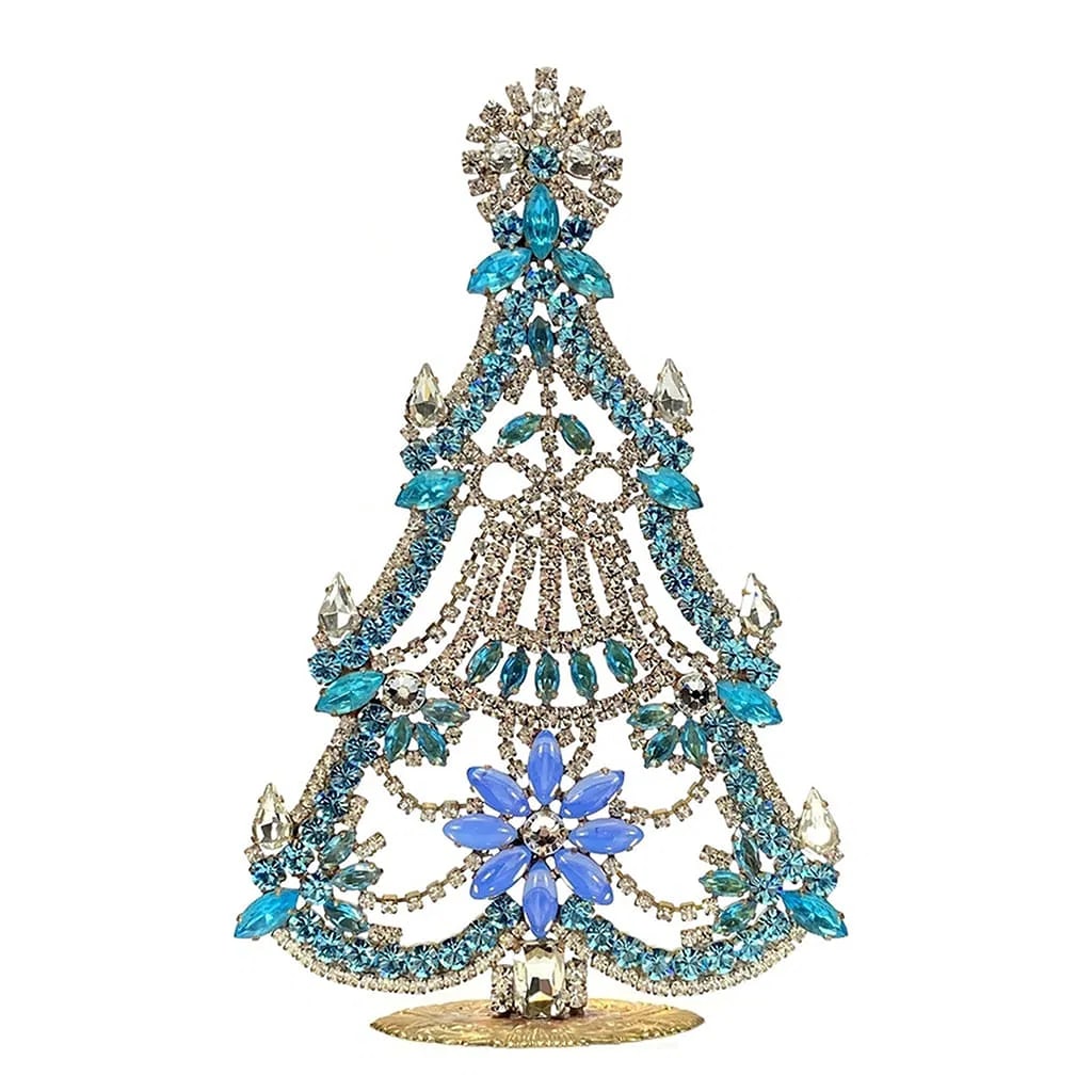 Large Glass Christmas Tree Vintage Czech Rhinestone Holiday Decor: Beautiful vintage standing Christmas tree. A charming vintage Christmas decoration, perfect for collectors or as a special holiday gift. Height 7 1/2 '' ( 19 cm ). Fast worldwide delivery: 2–5 days.