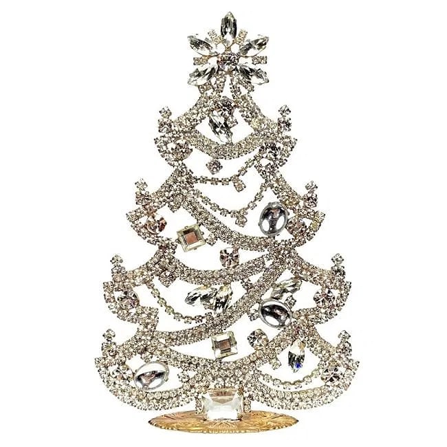 Large Glass Christmas Tree Vintage Czech Rhinestone Holiday Decor: Beautiful vintage standing Christmas tree. A charming vintage Christmas decoration, perfect for collectors or as a special holiday gift. Height 8 '' (20 cm ). Fast worldwide delivery: 2–5 days.