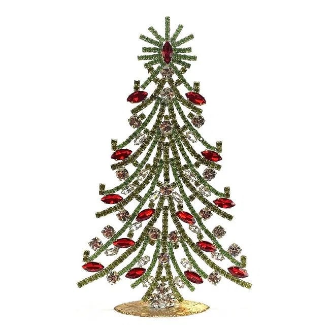 Large Glass Christmas Tree Vintage Czech Rhinestone Holiday Decor: Beautiful vintage standing Christmas tree. A charming vintage Christmas decoration, perfect for collectors or as a special holiday gift. Height 8 '' (20 cm ). Fast worldwide delivery: 2–5 days.