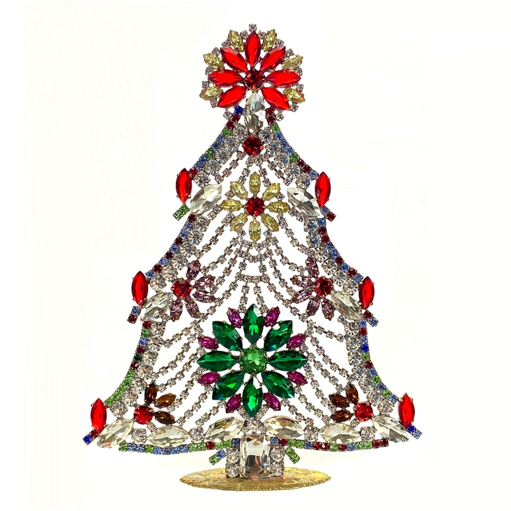 Large Glass Christmas Tree Vintage Czech Rhinestone Holiday Decor: Beautiful vintage standing Christmas tree. A charming vintage Christmas decoration, perfect for collectors or as a special holiday gift. Height 8 '' (20 cm ). Fast worldwide delivery: 2–5 days.