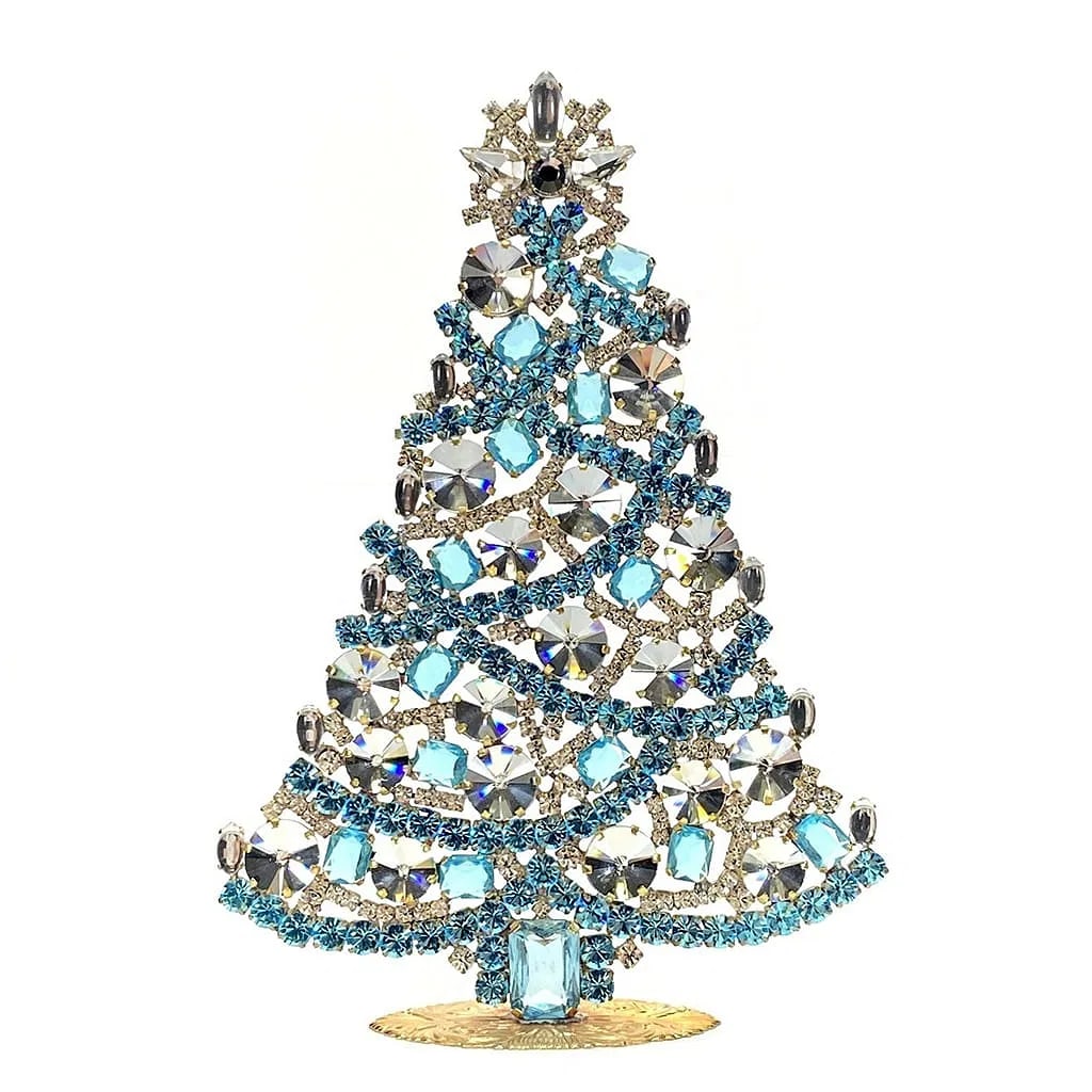 Large Glass Christmas Tree Vintage Czech Rhinestone Holiday Decor: Beautiful vintage standing Christmas tree. A charming vintage Christmas decoration, perfect for collectors or as a special holiday gift. Height 7 '' ( 18 cm ). Fast worldwide delivery: 2–5 days.
