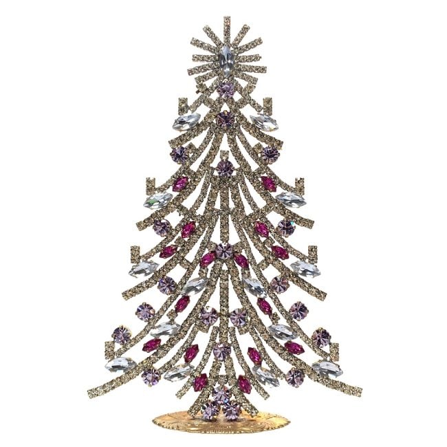 Large Glass Christmas Tree Vintage Czech Rhinestone Holiday Decor: Beautiful vintage standing Christmas tree. A charming vintage Christmas decoration, perfect for collectors or as a special holiday gift. Height 8 '' ( 20 cm ). Fast worldwide delivery: 2–5 days.
