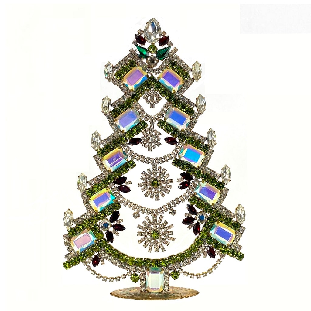 Large Glass Christmas Tree Vintage Czech Rhinestone Holiday Decor: Beautiful vintage standing Christmas tree. A charming vintage Christmas decoration, perfect for collectors or as a special holiday gift. Height 8 '' ( 20 cm ). Fast worldwide delivery: 2–5 days.