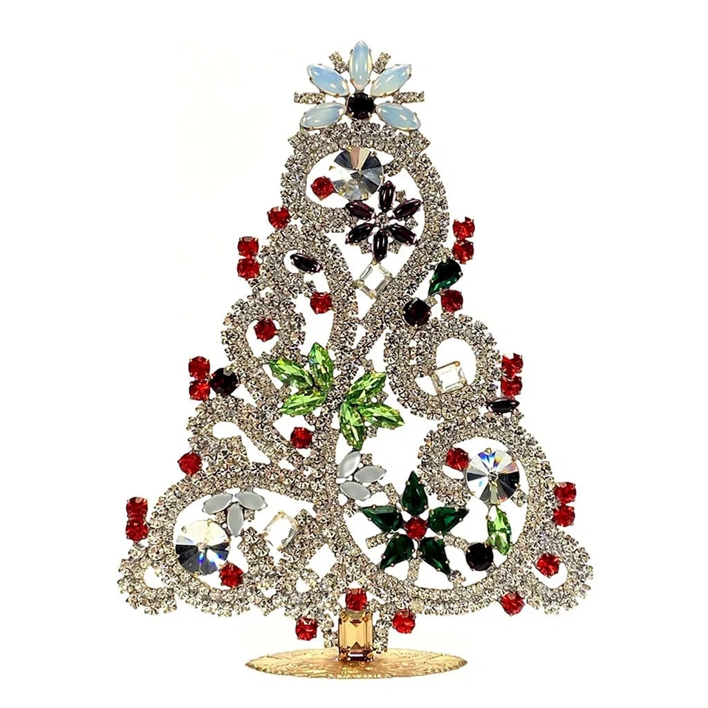 Large Glass Christmas Tree Vintage Czech Rhinestone Holiday Decor: Beautiful vintage standing Christmas tree. A charming vintage Christmas decoration, perfect for collectors or as a special holiday gift. Height 7 1/2 '' (19 cm ). Fast worldwide delivery: 2–5 days.