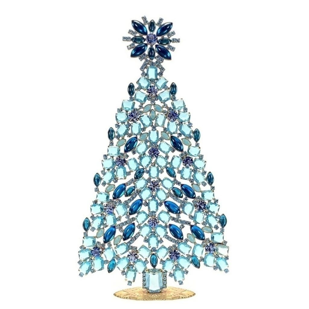 Large Glass Christmas Tree Vintage Czech Rhinestone Holiday Decor: Beautiful vintage standing Christmas tree. A charming vintage Christmas decoration, perfect for collectors or as a special holiday gift. Height 8 1/2 '' (22 cm ). Fast worldwide delivery: 2–5 days.