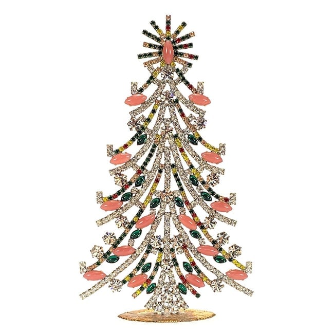 Large Glass Christmas Tree Vintage Czech Rhinestone Holiday Decor: Beautiful vintage standing Christmas tree. A charming vintage Christmas decoration, perfect for collectors or as a special holiday gift. Height 8 '' ( 20 cm ). Fast worldwide delivery: 2–5 days.