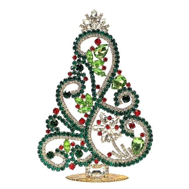 Large Glass Christmas Tree Vintage Czech Rhinestone Holiday Decor: Beautiful vintage standing Christmas tree. A charming vintage Christmas decoration, perfect for collectors or as a special holiday gift. Height 7 '' (18 cm ). Fast worldwide delivery: 2–5 days.
