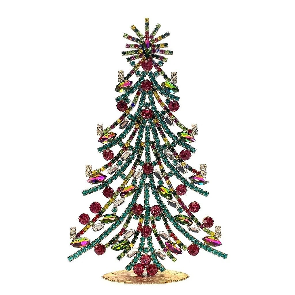 Large Glass Christmas Tree Vintage Czech Rhinestone Holiday Decor: Beautiful vintage standing Christmas tree. A charming vintage Christmas decoration, perfect for collectors or as a special holiday gift. Height 8 '' ( 20 cm ). Fast worldwide delivery: 2–5 days.