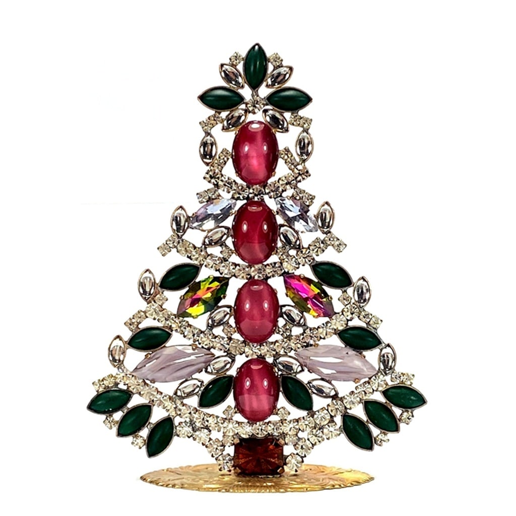 Small Glass Christmas Tree Vintage Czech Rhinestone Holiday Decor: Beautiful vintage standing Christmas tree. A charming vintage Christmas decoration, perfect for collectors or as a special holiday gift. Height 5 '' ( 13 cm ). Fast worldwide delivery: 2–5 days.