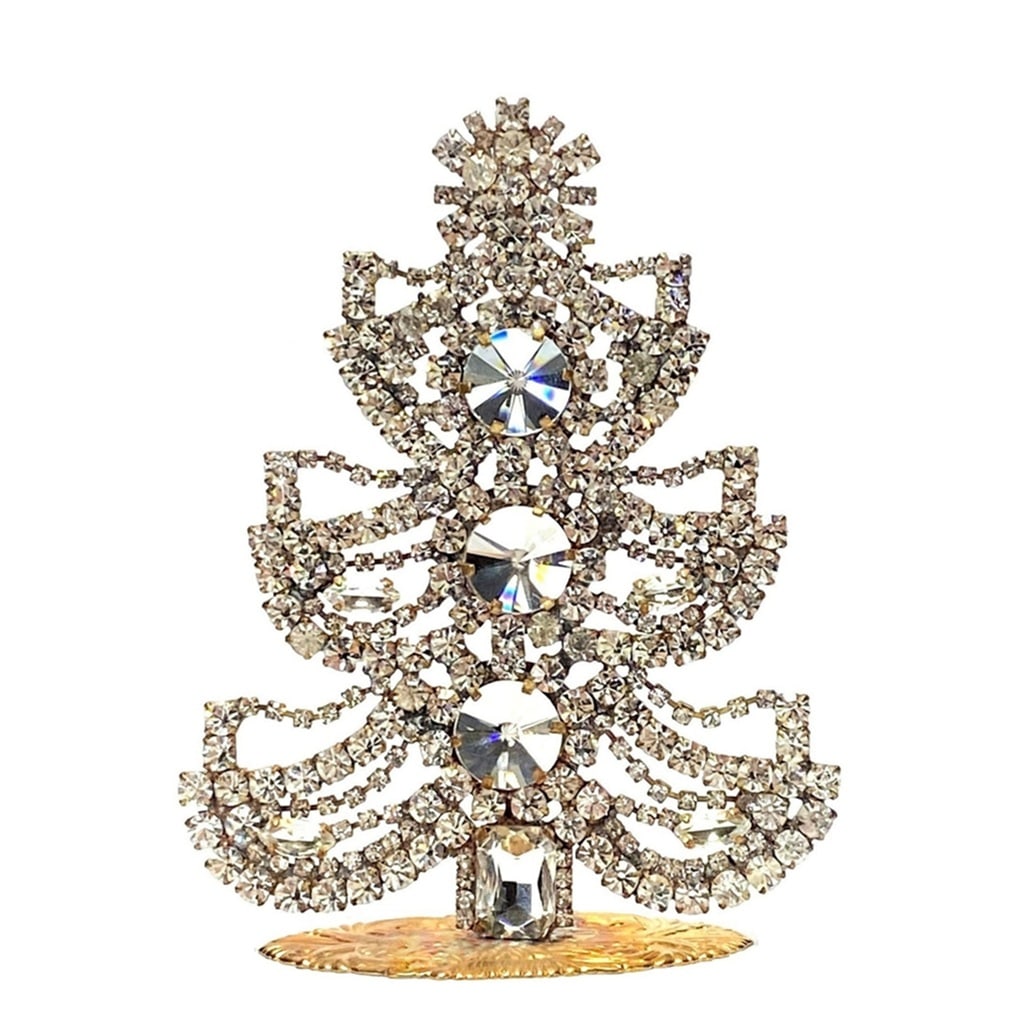 Small Glass Christmas Tree Vintage Czech Rhinestone Holiday Decor: Beautiful vintage standing Christmas tree. A charming vintage Christmas decoration, perfect for collectors or as a special holiday gift. Height 4 1/2 '' ( 12 cm ). Fast worldwide delivery: 2–5 days.