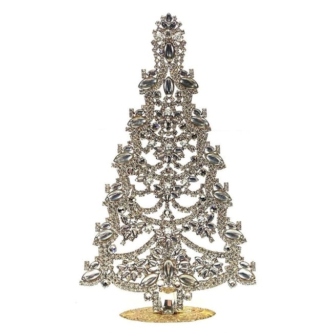 Extra Large Glass Christmas Tree Vintage Czech Rhinestone Holiday Decor: Beautiful vintage standing Christmas tree. A charming vintage Christmas decoration, perfect for collectors or as a special holiday gift. Height 12 " ( 30 cm ). Fast worldwide delivery: 2–5 days.