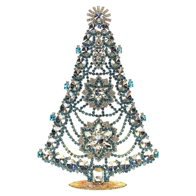 Extra Large Glass Christmas Tree Vintage Czech Rhinestone Holiday Decor: Beautiful vintage standing Christmas tree. A charming vintage Christmas decoration, perfect for collectors or as a special holiday gift. Height 12 " ( 30 cm ). Fast worldwide delivery: 2–5 days.