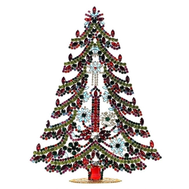 Extra Large Glass Christmas Tree Vintage Czech Rhinestone Holiday Decor: Beautiful vintage standing Christmas tree. A charming vintage Christmas decoration, perfect for collectors or as a special holiday gift. Height 12 1/2 " ( 32 cm ). Fast worldwide delivery: 2–5 days.