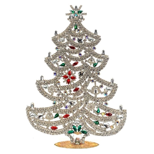 Extra Large Glass Christmas Tree Vintage Czech Rhinestone Holiday Decor: Beautiful vintage standing Christmas tree. A charming vintage Christmas decoration, perfect for collectors or as a special holiday gift. Height 12 " ( 30 cm ). Fast worldwide delivery: 2–5 days.