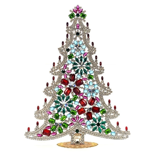 Extra Large Glass Christmas Tree Vintage Czech Rhinestone Holiday Decor: Beautiful vintage standing Christmas tree. A charming vintage Christmas decoration, perfect for collectors or as a special holiday gift. Height 12 1/2 " ( 32 cm ). Fast worldwide delivery: 2–5 days.