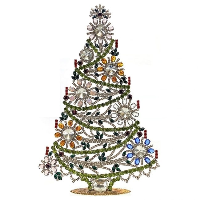 Extra Large Glass Christmas Tree Vintage Czech Rhinestone Holiday Decor: Beautiful vintage standing Christmas tree. A charming vintage Christmas decoration, perfect for collectors or as a special holiday gift. Height 12 " ( 30 cm ). Fast worldwide delivery: 2–5 days.