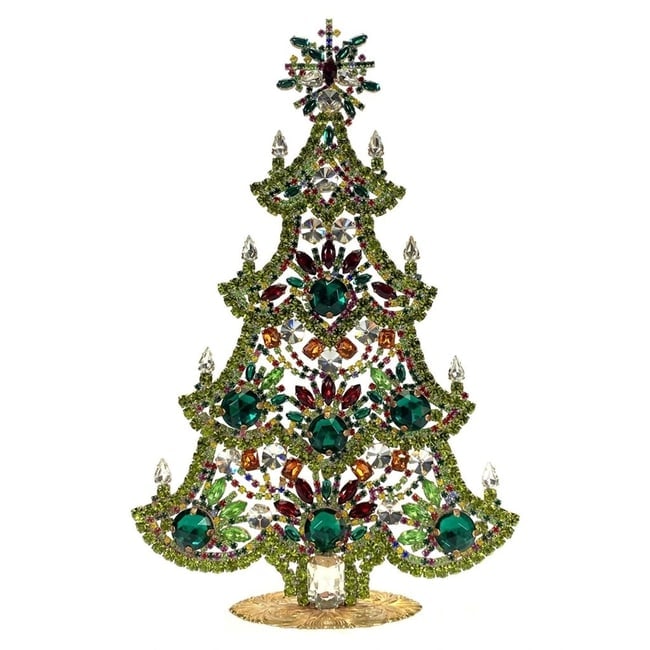 Extra Large Glass Christmas Tree Vintage Czech Rhinestone Holiday Decor: Beautiful vintage standing Christmas tree. A charming vintage Christmas decoration, perfect for collectors or as a special holiday gift. Height 11 1/2 " ( 29 cm ). Fast worldwide delivery: 2–5 days.