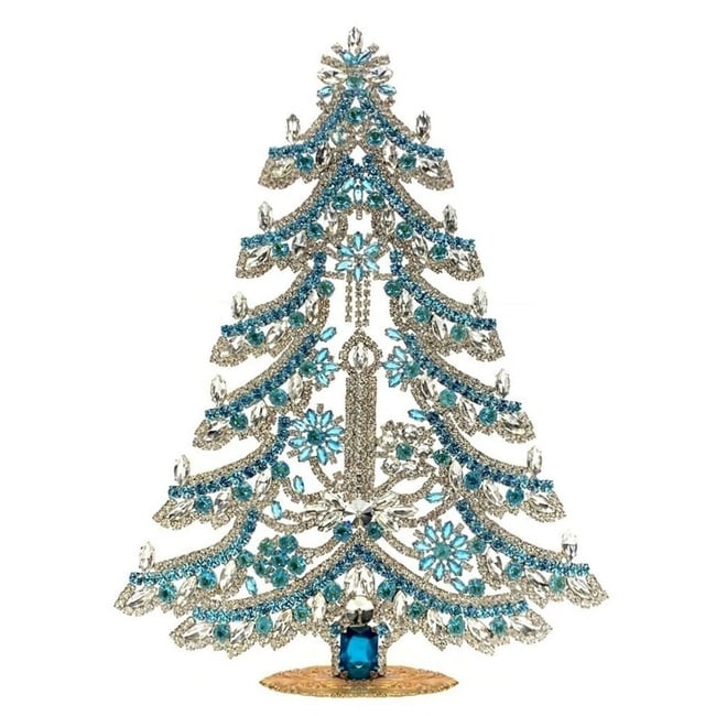 Extra Large Glass Christmas Tree Vintage Czech Rhinestone Holiday Decor: Beautiful vintage standing Christmas tree. A charming vintage Christmas decoration, perfect for collectors or as a special holiday gift. Height 12 1/2 " ( 32 cm ). Fast worldwide delivery: 2–5 days.