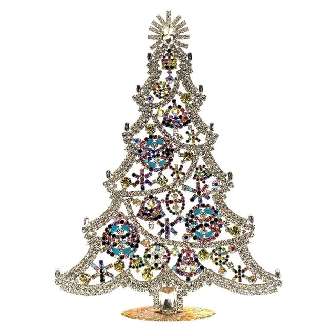 Extra Large Glass Christmas Tree Vintage Czech Rhinestone Holiday Decor: Beautiful vintage standing Christmas tree. A charming vintage Christmas decoration, perfect for collectors or as a special holiday gift. Height 12 1/2 " ( 32 cm ). Fast worldwide delivery: 2–5 days.