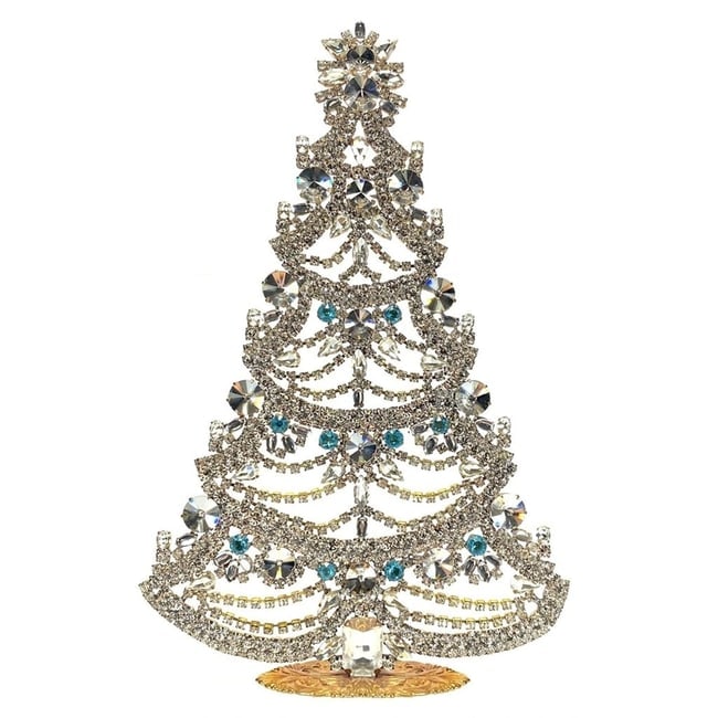 Extra Large Glass Christmas Tree Vintage Czech Rhinestone Holiday Decor: Beautiful vintage standing Christmas tree. A charming vintage Christmas decoration, perfect for collectors or as a special holiday gift. Height 12 " ( 30 cm ). Fast worldwide delivery: 2–5 days.