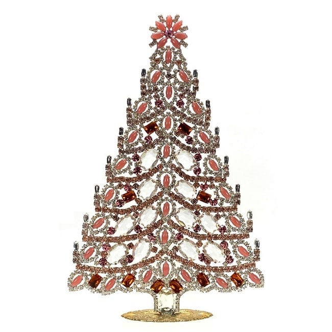 Extra Large Glass Christmas Tree Vintage Czech Rhinestone Holiday Decor: Beautiful vintage standing Christmas tree. A charming vintage Christmas decoration, perfect for collectors or as a special holiday gift. Height 12 " ( 30 cm ). Fast worldwide delivery: 2–5 days.