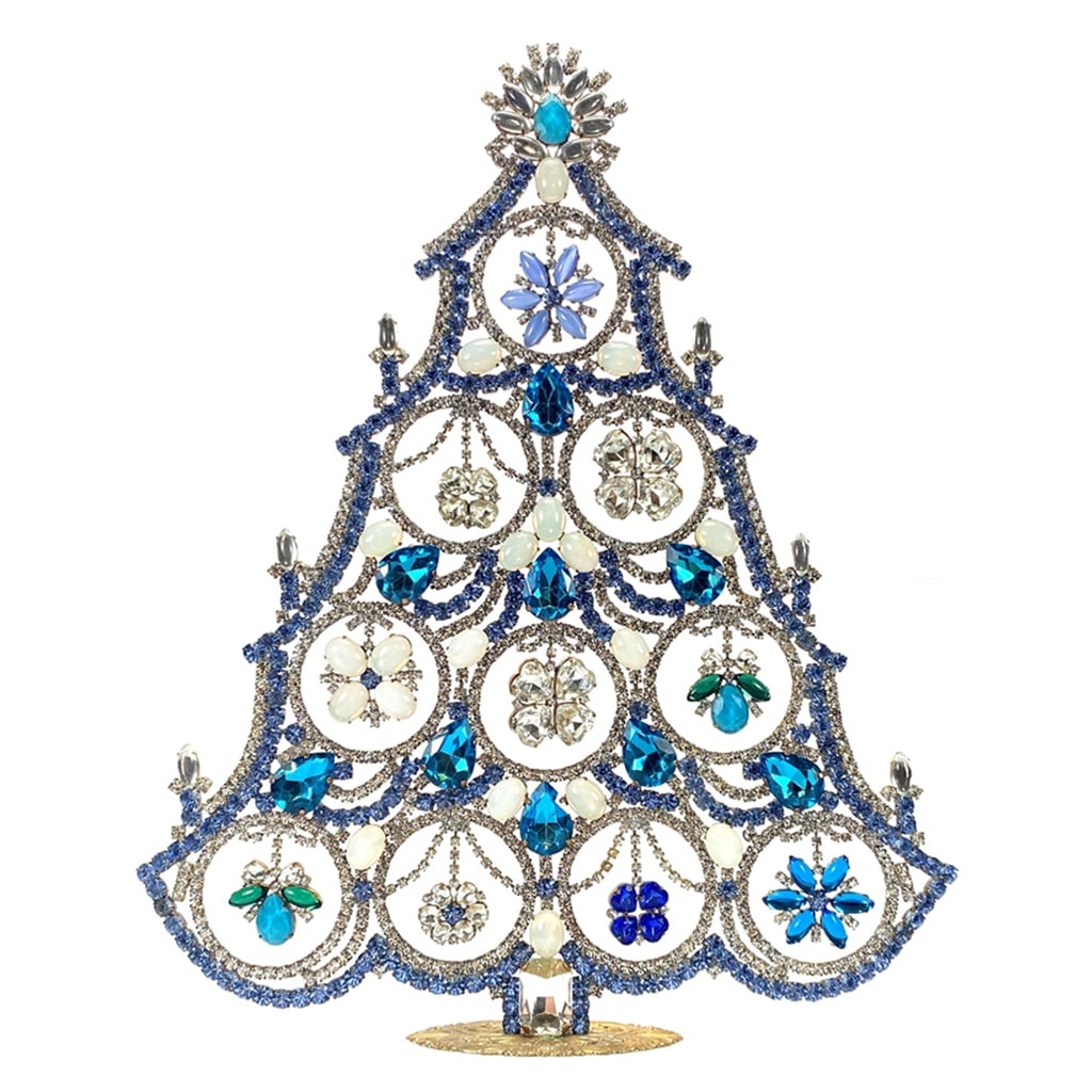 Extra Large Glass Christmas Tree Vintage Czech Rhinestone Holiday Decor: Beautiful vintage standing Christmas tree. A charming vintage Christmas decoration, perfect for collectors or as a special holiday gift. Height: 13 1/2 " ( 34 cm ). Fast worldwide delivery: 2–5 days
